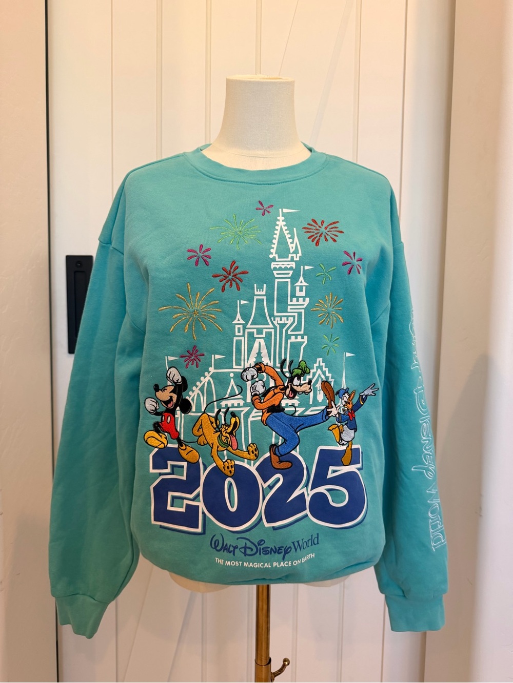 Walt Disney World 2025 teal Mickey and Friends sweatshirt size small